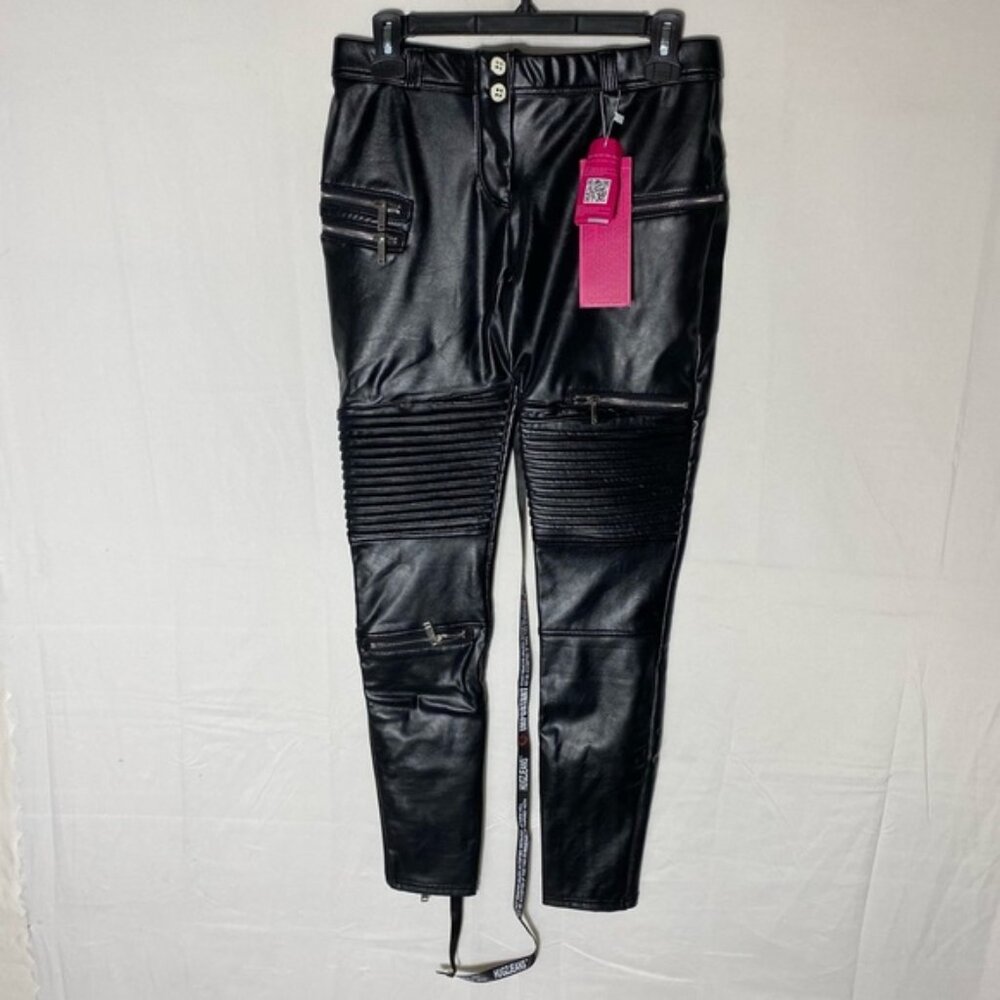 Hugz Jeans Black Faux Leather Moto Style Skinny Pants 10 Streetwear Rocker Chic
